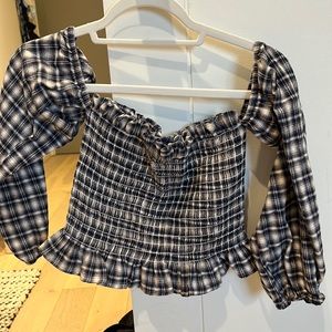 Vintage Havana plaid blue crop top
